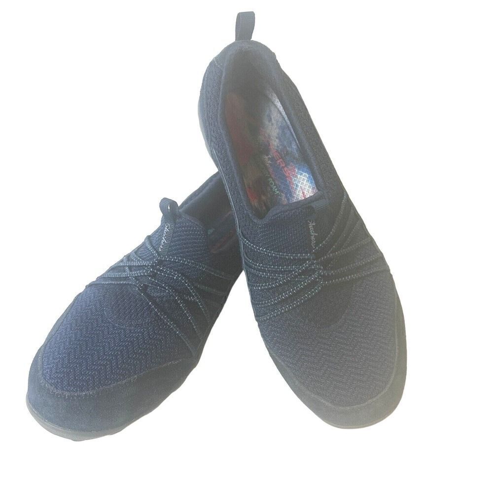 Skechers Air Cooled Memory Foam Comfort Slip On Shoe Blue Fabric Womens 10W Flat